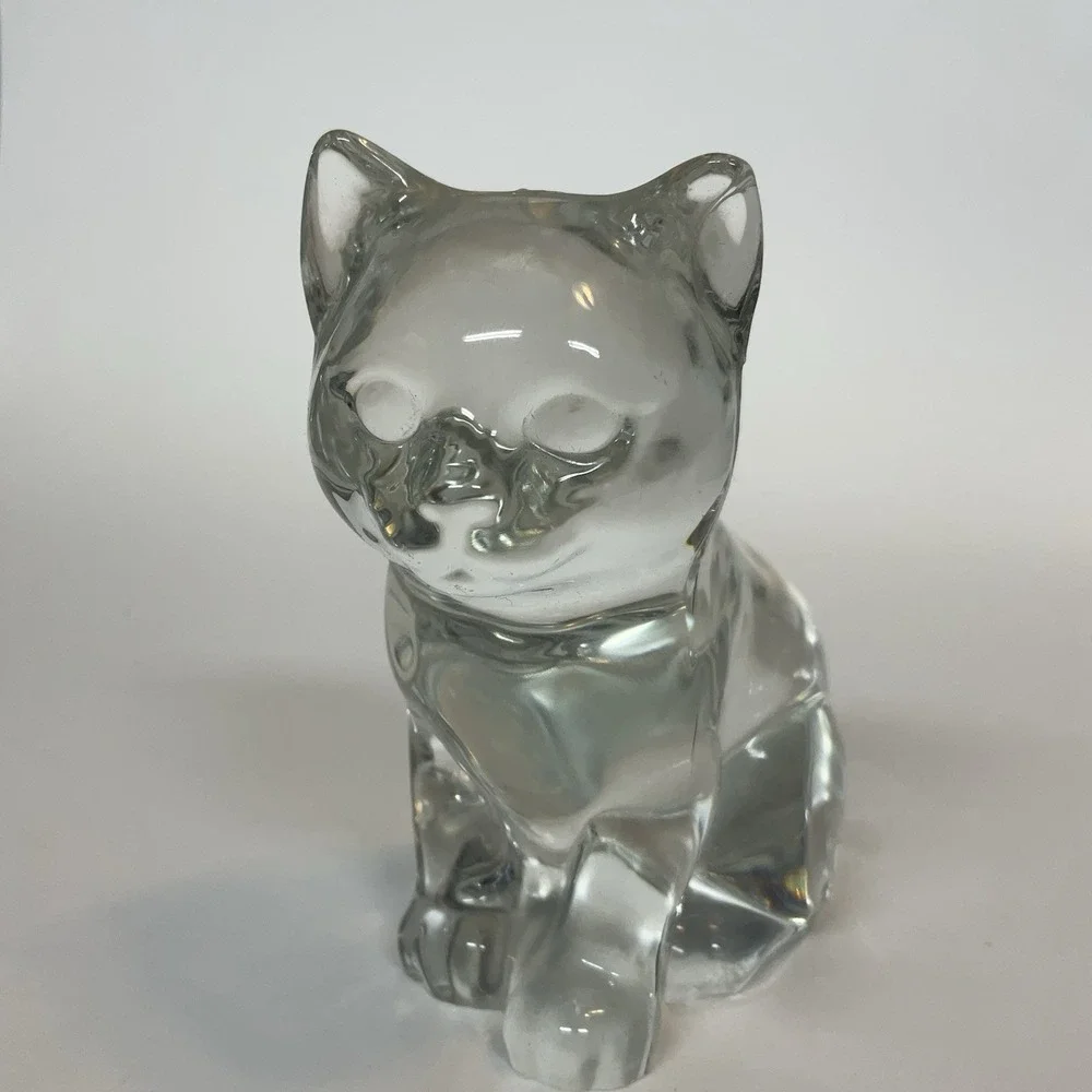 Vintage Clear Crystal Kitty Cat Figurine ‎ Paperweight Statue